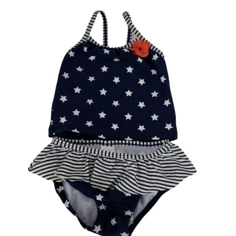 Carter's Girls 2 piece Tankini Bikini Blue Stars Stripes‎ Bathing Suit 6 Months
